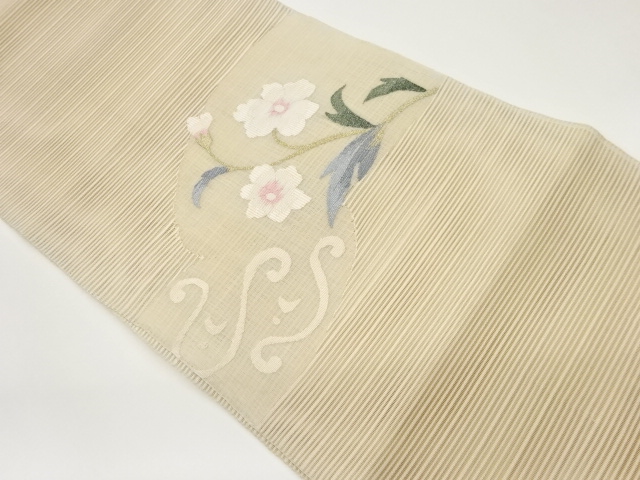 絽綴れ曲線に花模様織出し名古屋帯